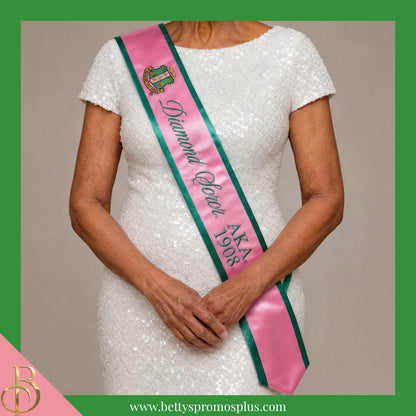 Alpha Kappa Alpha AKA Diamond Soror Sash-Alpha Kappa Alpha Paraphernalia-Alpha Kappa Alpha Sash-Betty's Promos Plus