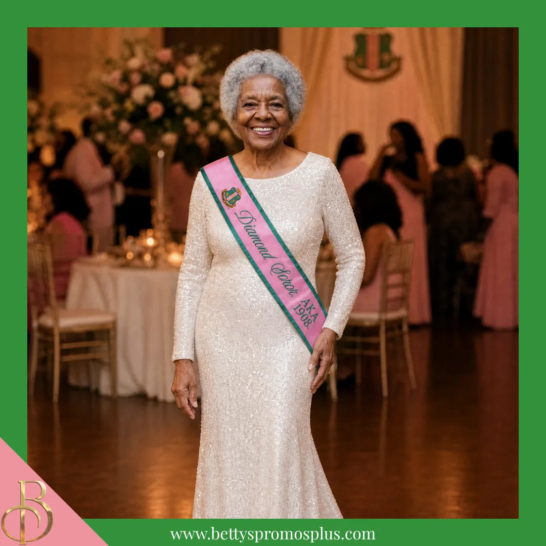 Alpha Kappa Alpha AKA Diamond Soror Sash-Alpha Kappa Alpha Paraphernalia-Alpha Kappa Alpha Sash-Betty's Promos Plus