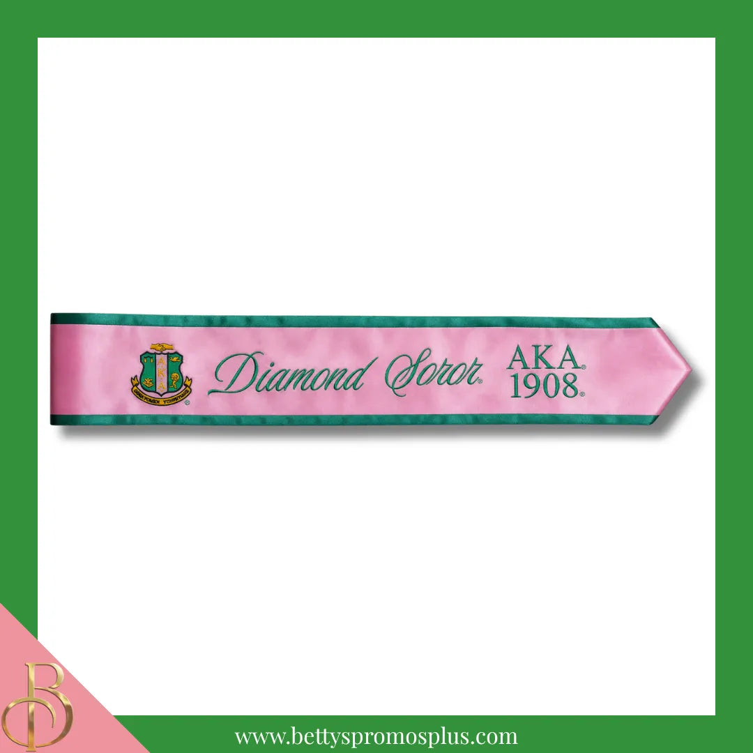 Alpha Kappa Alpha AKA Diamond Soror Sash-Pink-Alpha Kappa Alpha Paraphernalia-Alpha Kappa Alpha Sash-Betty's Promos Plus
