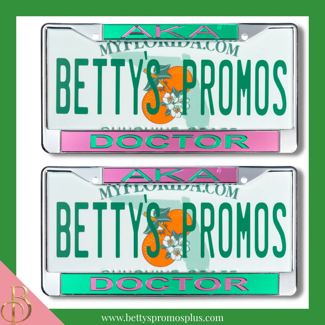 Alpha Kappa Alpha AKA Doctor Chrome Laser Engraved Mirrored Acrylic Auto Tag License Plate Frame-Alpha Kappa Alpha Paraphernalia-Alpha Kappa Alpha Auto Tag Frame-Betty's Promos Plus