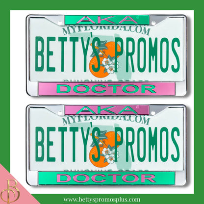Alpha Kappa Alpha AKA Doctor Chrome Laser Engraved Mirrored Acrylic Auto Tag License Plate Frame-Alpha Kappa Alpha Paraphernalia-Alpha Kappa Alpha Auto Tag Frame-Betty's Promos Plus