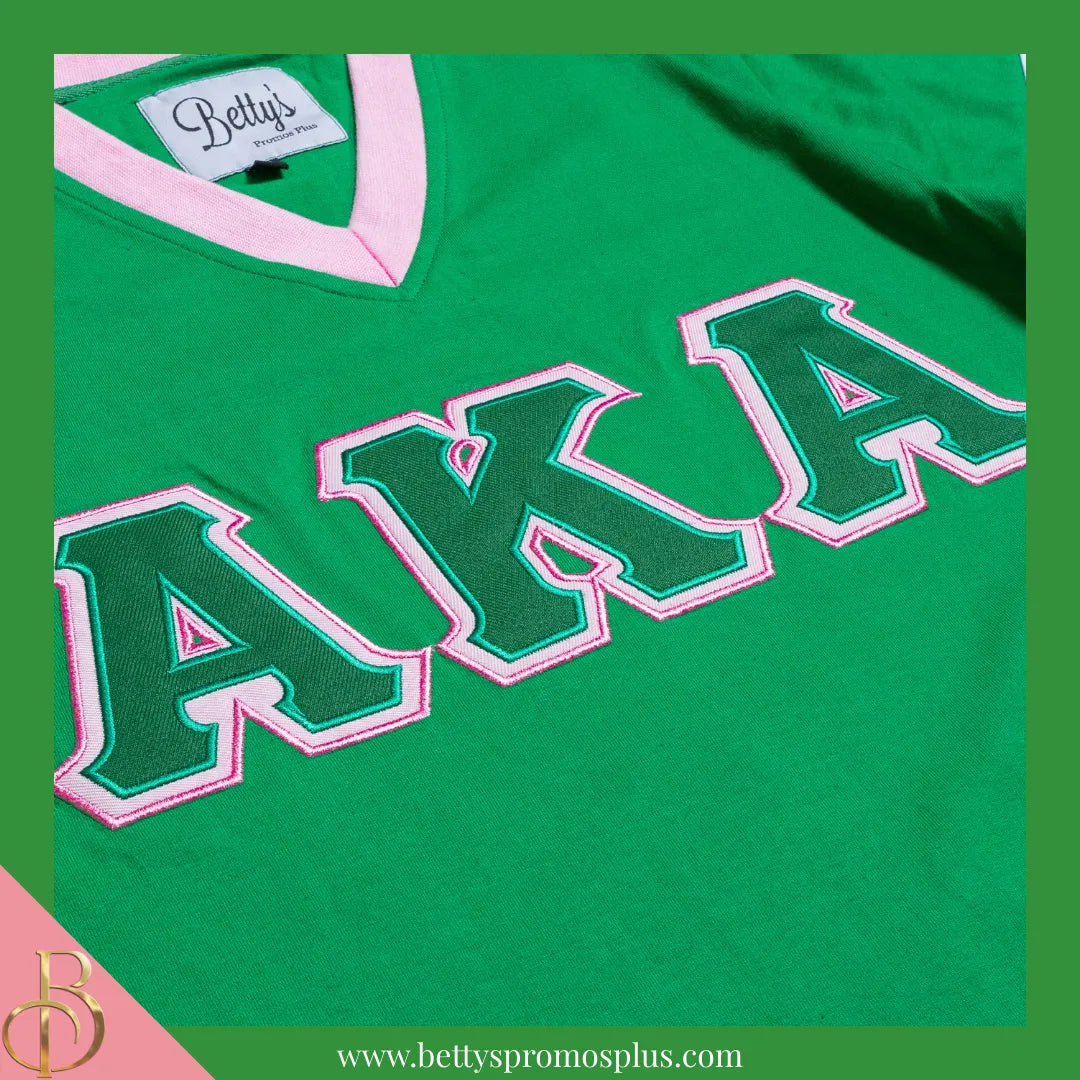 Alpha Kappa Alpha AKA Double Stitched Appliqué Embroidered Jersey T-Shirt-Alpha Kappa Alpha Paraphernalia-Alpha Kappa Alpha T-Shirts-Betty's Promos Plus