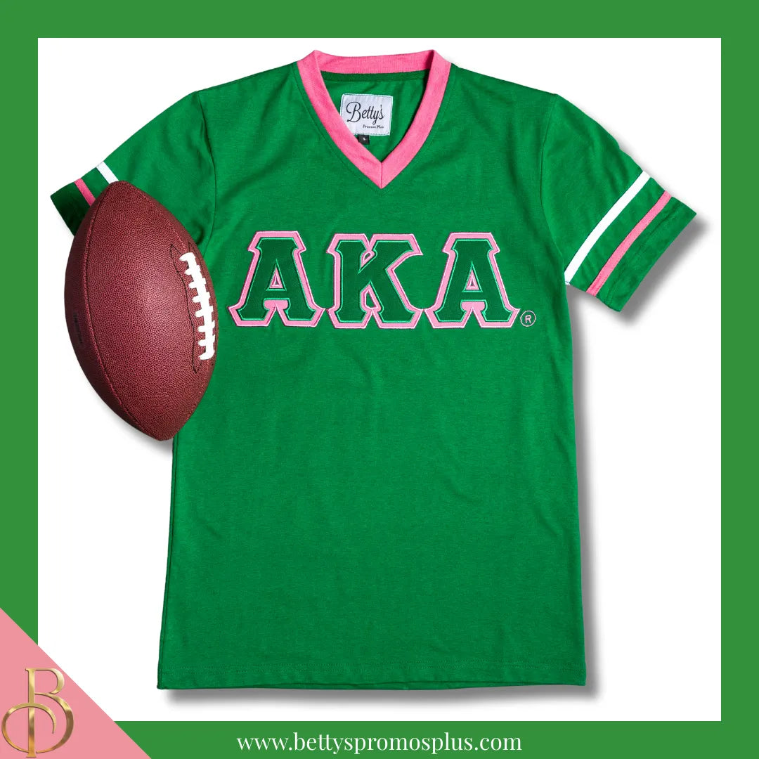 Alpha Kappa Alpha AKA Double Stitched Appliqué Embroidered Jersey T-Shirt-Alpha Kappa Alpha Paraphernalia-Alpha Kappa Alpha T-Shirts-Betty's Promos Plus
