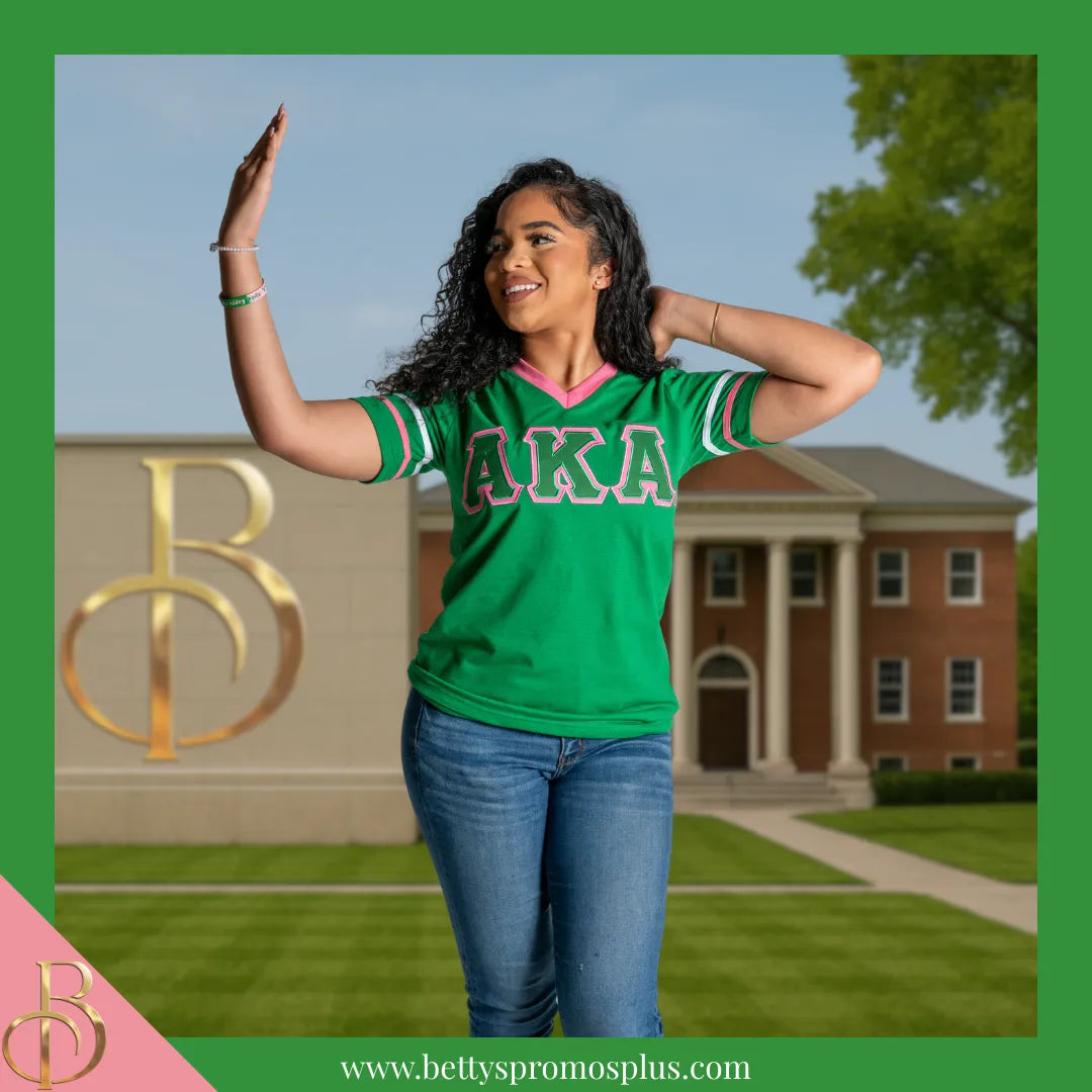 Alpha Kappa Alpha AKA Double Stitched Appliqué Embroidered Jersey T-Shirt-Alpha Kappa Alpha Paraphernalia-Alpha Kappa Alpha T-Shirts-Betty's Promos Plus