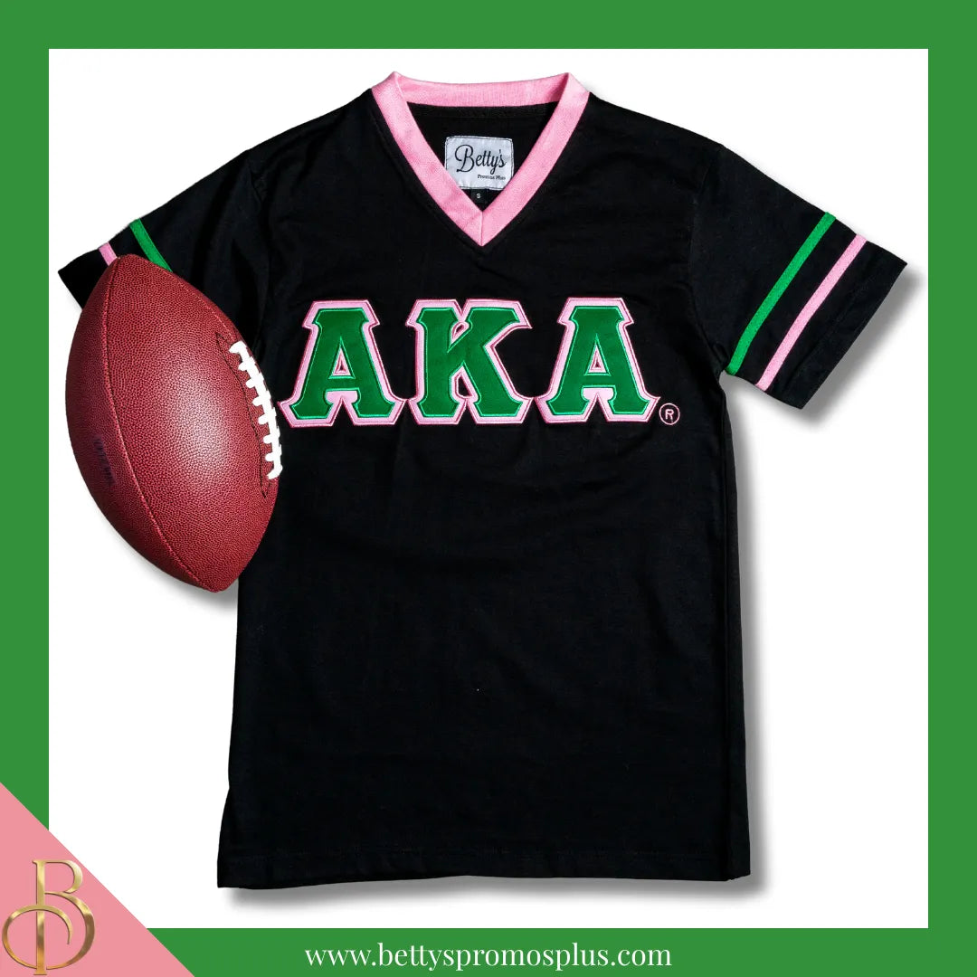 Alpha Kappa Alpha AKA Double Stitched Appliqué Embroidered Jersey T-Shirt-Alpha Kappa Alpha Paraphernalia-Alpha Kappa Alpha T-Shirts-Betty's Promos Plus