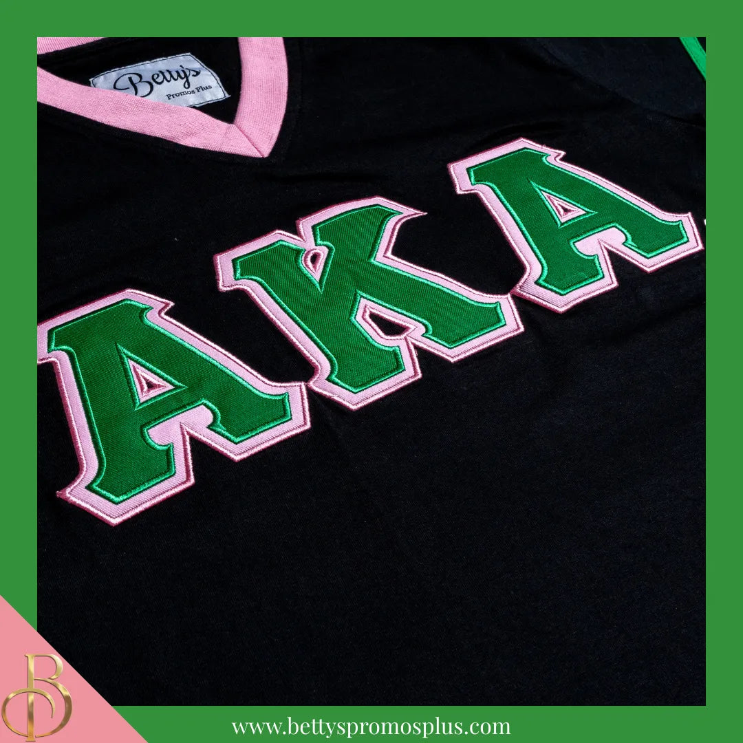 Alpha Kappa Alpha AKA Double Stitched Appliqué Embroidered Jersey T-Shirt-Alpha Kappa Alpha Paraphernalia-Alpha Kappa Alpha T-Shirts-Betty's Promos Plus