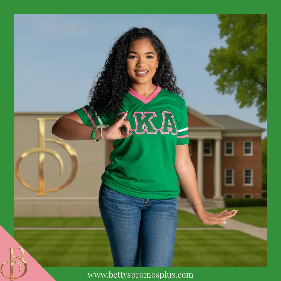 Alpha Kappa Alpha AKA Double Stitched Appliqué Embroidered Jersey T-Shirt-Alpha Kappa Alpha Paraphernalia-Alpha Kappa Alpha T-Shirts-Betty's Promos Plus