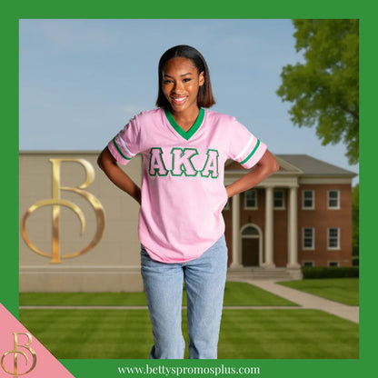 Alpha Kappa Alpha AKA Double Stitched Appliqué Embroidered Jersey T-Shirt-Alpha Kappa Alpha Paraphernalia-Alpha Kappa Alpha T-Shirts-Betty's Promos Plus
