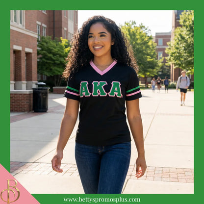 Alpha Kappa Alpha AKA Double Stitched Appliqué Embroidered Jersey T-Shirt-Alpha Kappa Alpha Paraphernalia-Alpha Kappa Alpha T-Shirts-Betty's Promos Plus