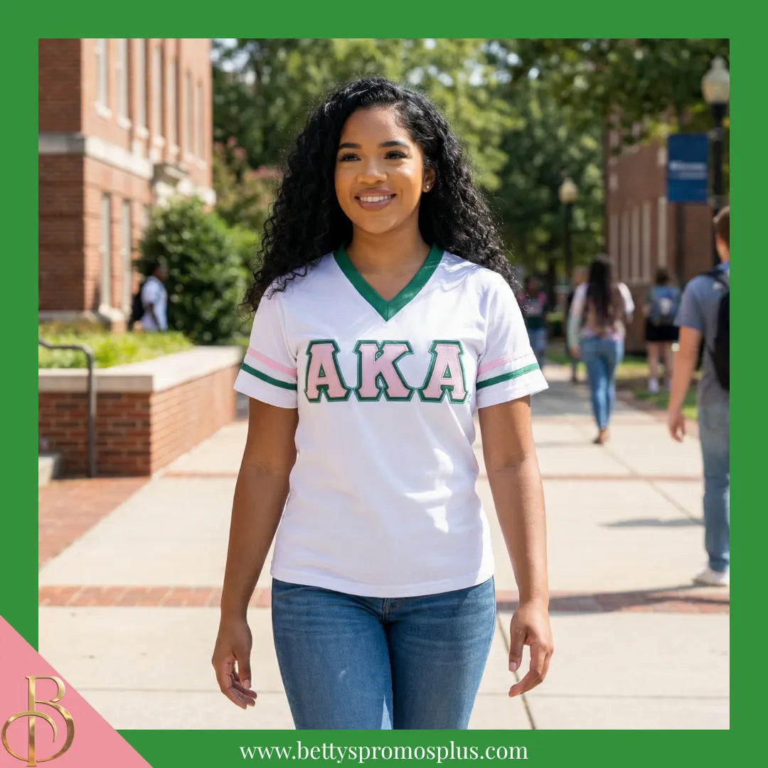 Alpha Kappa Alpha AKA Double Stitched Appliqué Embroidered Jersey T-Shirt-Alpha Kappa Alpha Paraphernalia-Alpha Kappa Alpha T-Shirts-Betty's Promos Plus