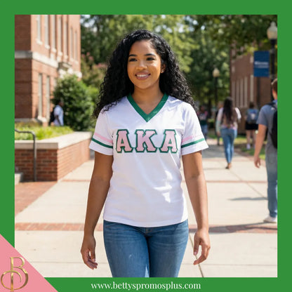 Alpha Kappa Alpha AKA Double Stitched Appliqué Embroidered Jersey T-Shirt-Alpha Kappa Alpha Paraphernalia-Alpha Kappa Alpha T-Shirts-Betty's Promos Plus