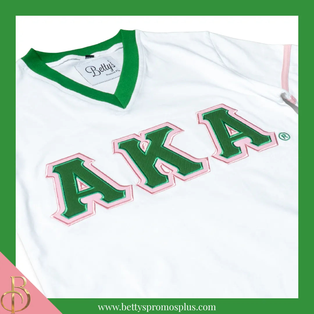 Alpha Kappa Alpha AKA Double Stitched Appliqué Embroidered Jersey T-Shirt-Alpha Kappa Alpha Paraphernalia-Alpha Kappa Alpha T-Shirts-Betty's Promos Plus