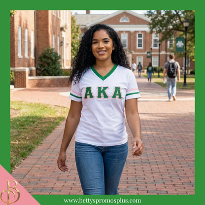 Alpha Kappa Alpha AKA Double Stitched Appliqué Embroidered Jersey T-Shirt-Alpha Kappa Alpha Paraphernalia-Alpha Kappa Alpha T-Shirts-Betty's Promos Plus