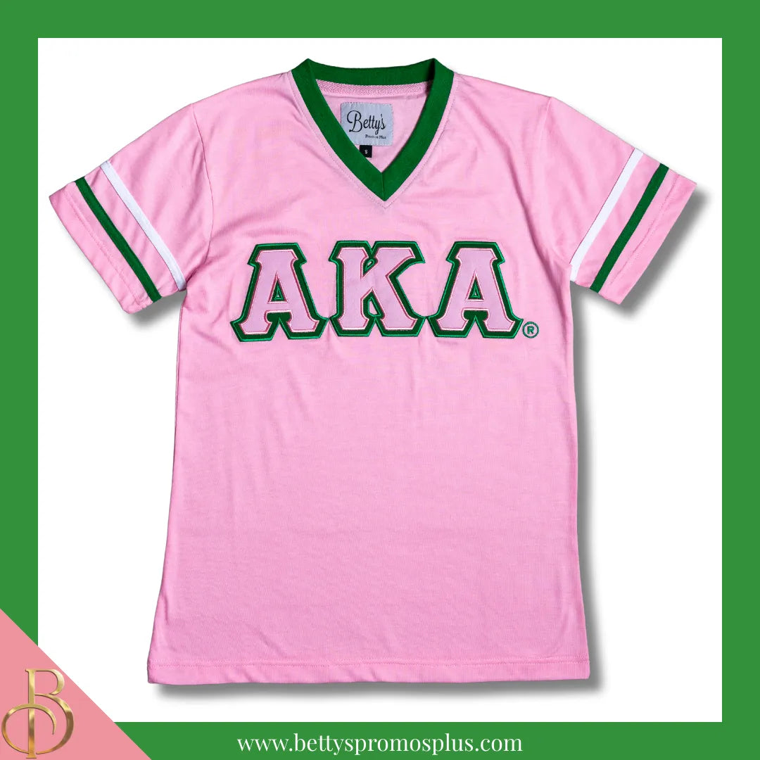 Alpha Kappa Alpha AKA Double Stitched Appliqué Embroidered Jersey T-Shirt-Alpha Kappa Alpha Paraphernalia-Alpha Kappa Alpha T-Shirts-Betty's Promos Plus