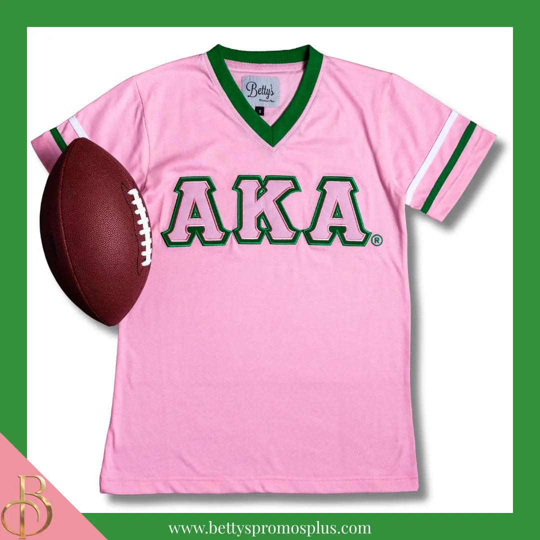 Alpha Kappa Alpha AKA Double Stitched Appliqué Embroidered Jersey T-Shirt-Alpha Kappa Alpha Paraphernalia-Alpha Kappa Alpha T-Shirts-Betty's Promos Plus
