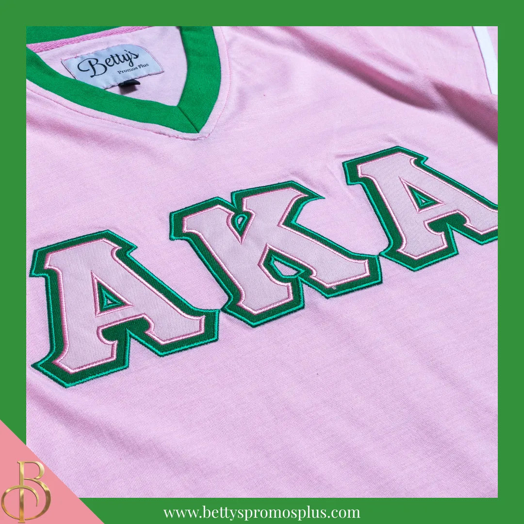 Alpha Kappa Alpha AKA Double Stitched Appliqué Embroidered Jersey T-Shirt-Alpha Kappa Alpha Paraphernalia-Alpha Kappa Alpha T-Shirts-Betty's Promos Plus