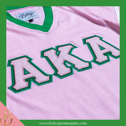 Alpha Kappa Alpha AKA Double Stitched Appliqué Embroidered Jersey T-Shirt-Alpha Kappa Alpha Paraphernalia-Alpha Kappa Alpha T-Shirts-Betty's Promos Plus