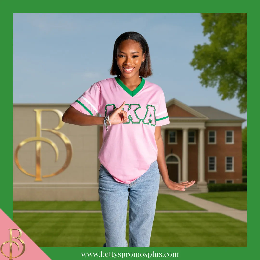 Alpha Kappa Alpha AKA Double Stitched Appliqué Embroidered Jersey T-Shirt-Alpha Kappa Alpha Paraphernalia-Alpha Kappa Alpha T-Shirts-Betty's Promos Plus