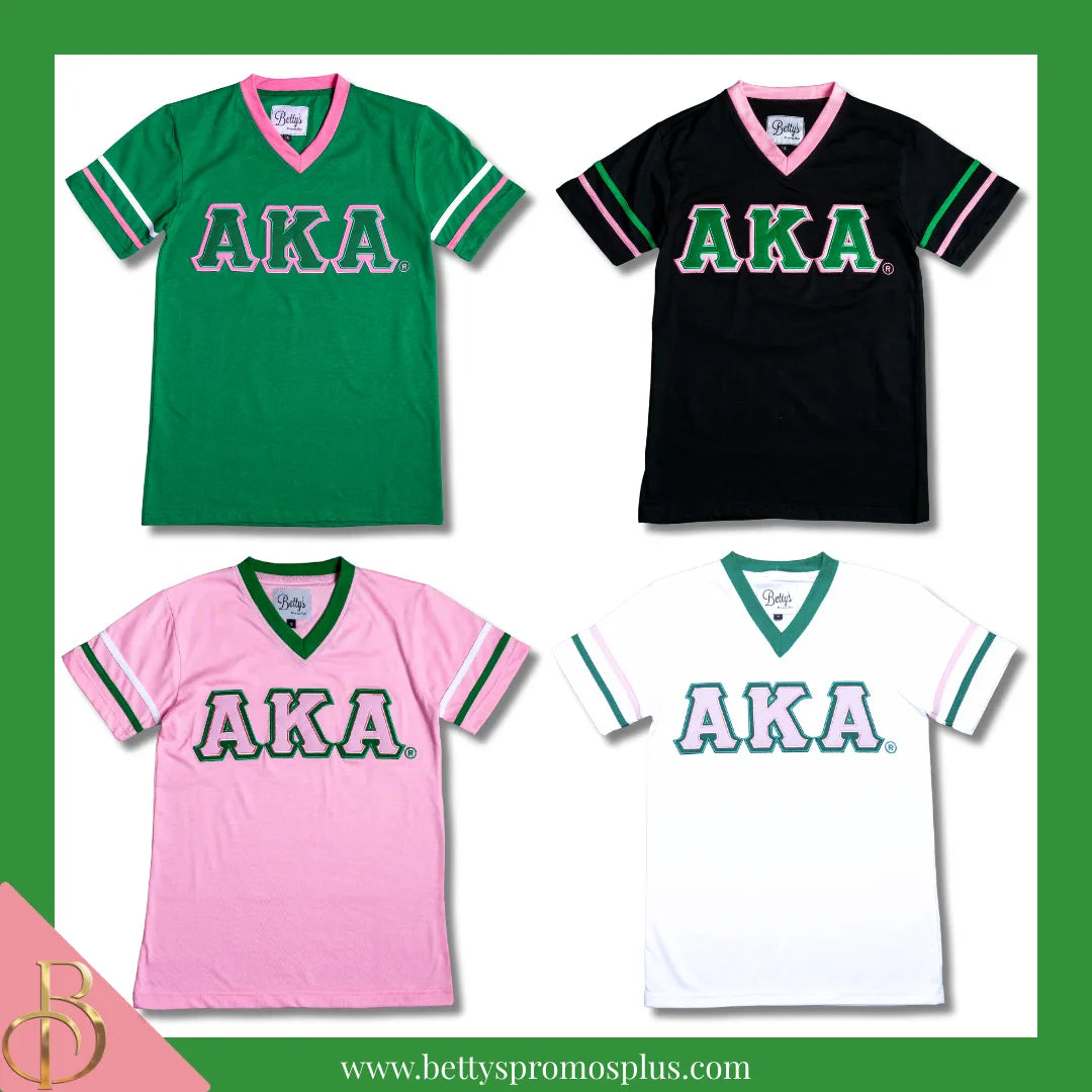 Alpha Kappa Alpha AKA Double Stitched Appliqué Embroidered Jersey T-Shirt-Alpha Kappa Alpha Paraphernalia-Alpha Kappa Alpha T-Shirts-Betty's Promos Plus