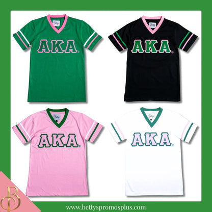 Alpha Kappa Alpha AKA Double Stitched Appliqué Embroidered Jersey T-Shirt-Alpha Kappa Alpha Paraphernalia-Alpha Kappa Alpha T-Shirts-Betty's Promos Plus