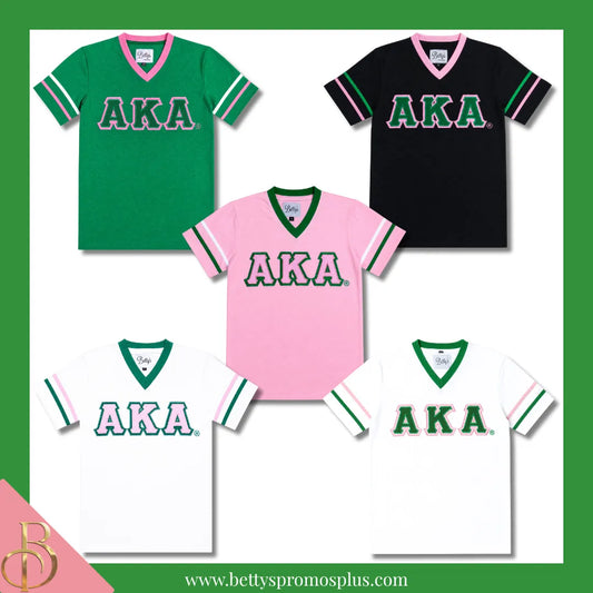 Alpha Kappa Alpha AKA Double Stitched Appliqué Embroidered Jersey T-Shirt-Alpha Kappa Alpha Paraphernalia-Alpha Kappa Alpha T-Shirts-Betty's Promos Plus