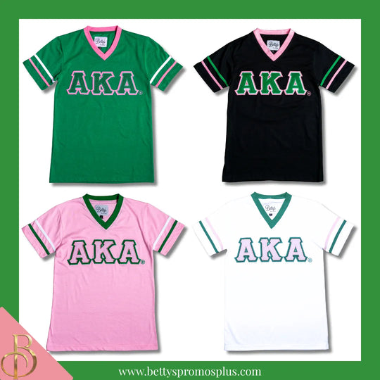 Alpha Kappa Alpha AKA Double Stitched Appliqué Embroidered Jersey T-Shirt-Alpha Kappa Alpha Paraphernalia-Alpha Kappa Alpha T-Shirts-Betty's Promos Plus