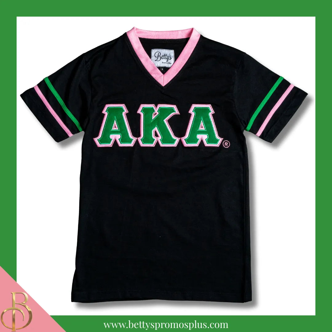 Alpha Kappa Alpha AKA Double Stitched Appliqué Embroidered Jersey T-Shirt-Black-Small-Alpha Kappa Alpha Paraphernalia-Alpha Kappa Alpha T-Shirts-Betty's Promos Plus