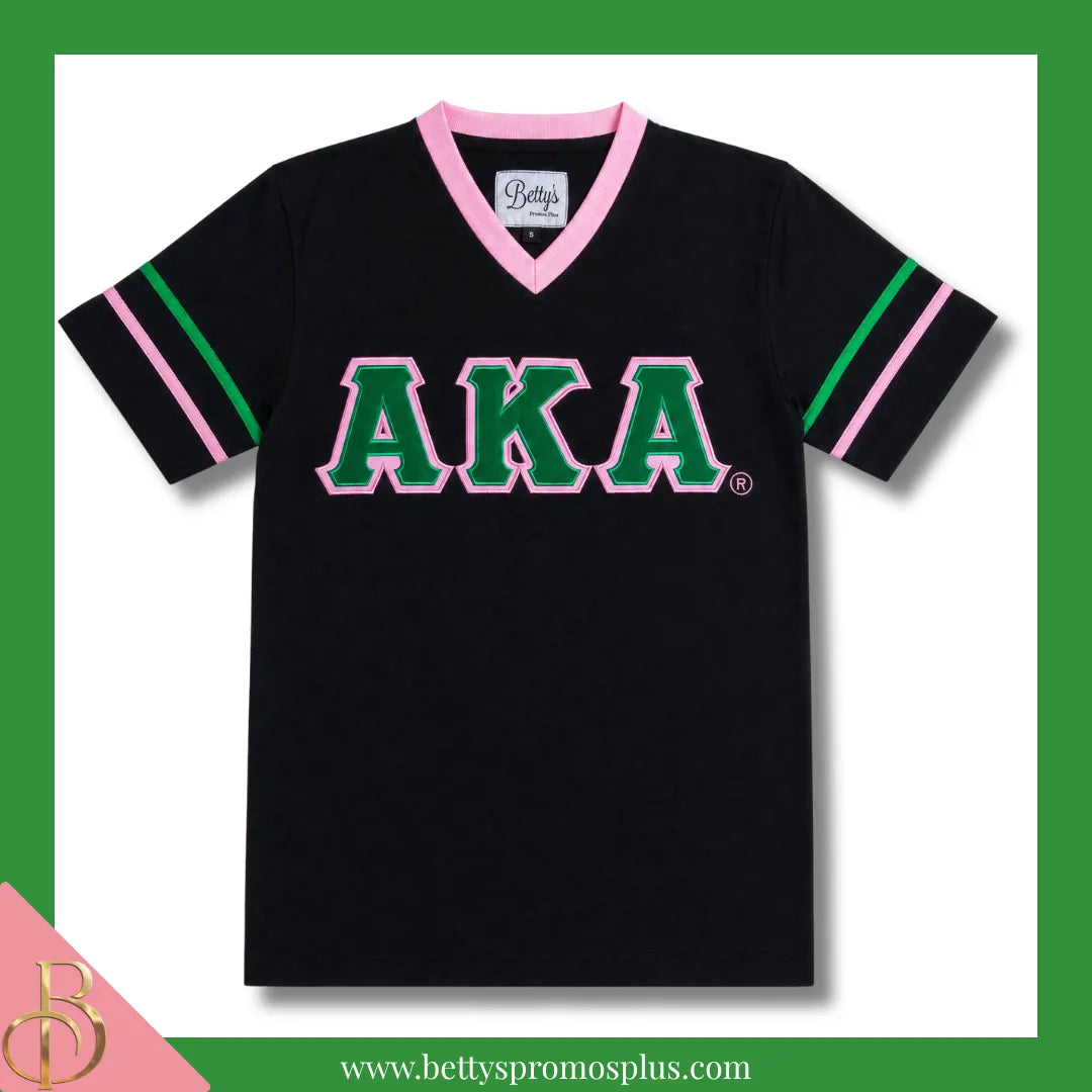 Alpha Kappa Alpha AKA Double Stitched Appliqué Embroidered Jersey T-Shirt-Black-Small-Alpha Kappa Alpha Paraphernalia-Alpha Kappa Alpha T-Shirts-Betty's Promos Plus