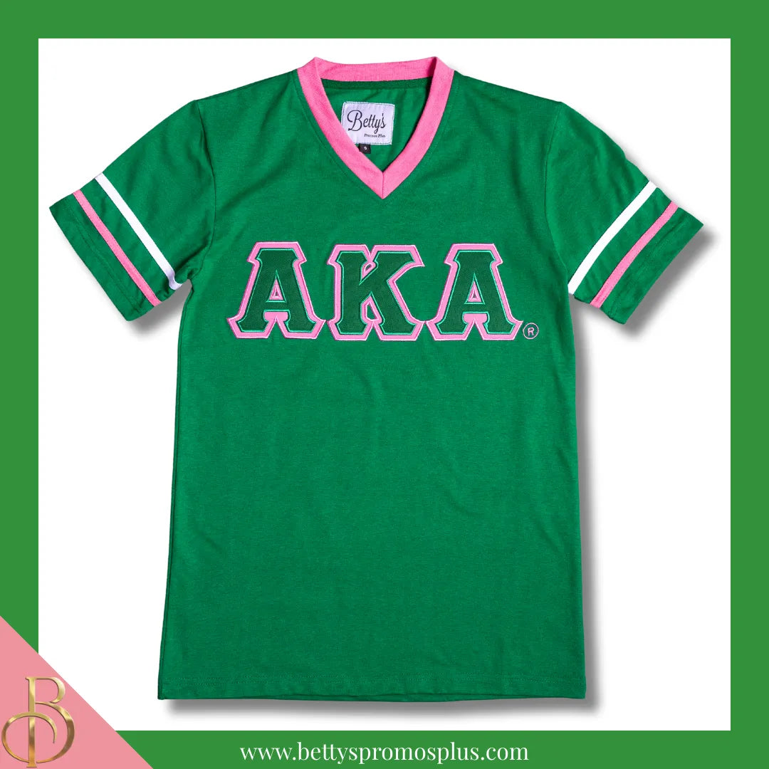 Alpha Kappa Alpha AKA Double Stitched Appliqué Embroidered Jersey T-Shirt-Green-Small-Alpha Kappa Alpha Paraphernalia-Alpha Kappa Alpha T-Shirts-Betty's Promos Plus