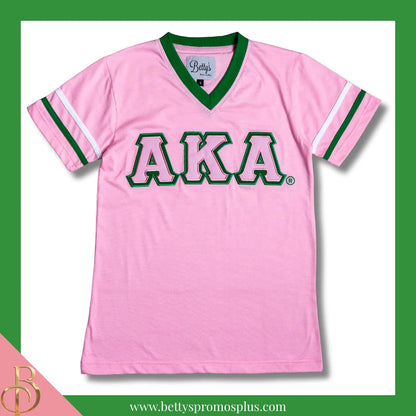Alpha Kappa Alpha AKA Double Stitched Appliqué Embroidered Jersey T-Shirt-Pink-Small-Alpha Kappa Alpha Paraphernalia-Alpha Kappa Alpha T-Shirts-Betty's Promos Plus