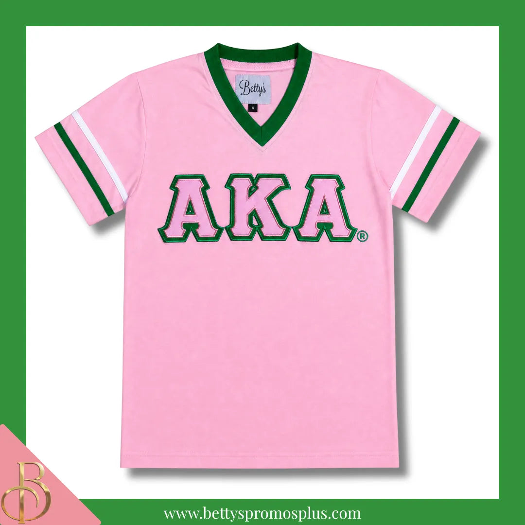 Alpha Kappa Alpha AKA Double Stitched Appliqu Embroidered Jersey T-Shirt Pink / 4X-Large