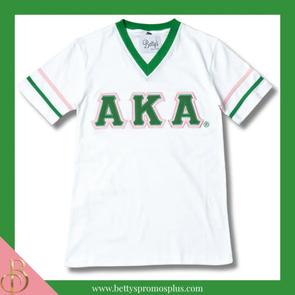 Alpha Kappa Alpha AKA Double Stitched Appliqué Embroidered Jersey T-Shirt-White w/ Green Letters-Small-Alpha Kappa Alpha Paraphernalia-Alpha Kappa Alpha T-Shirts-Betty's Promos Plus