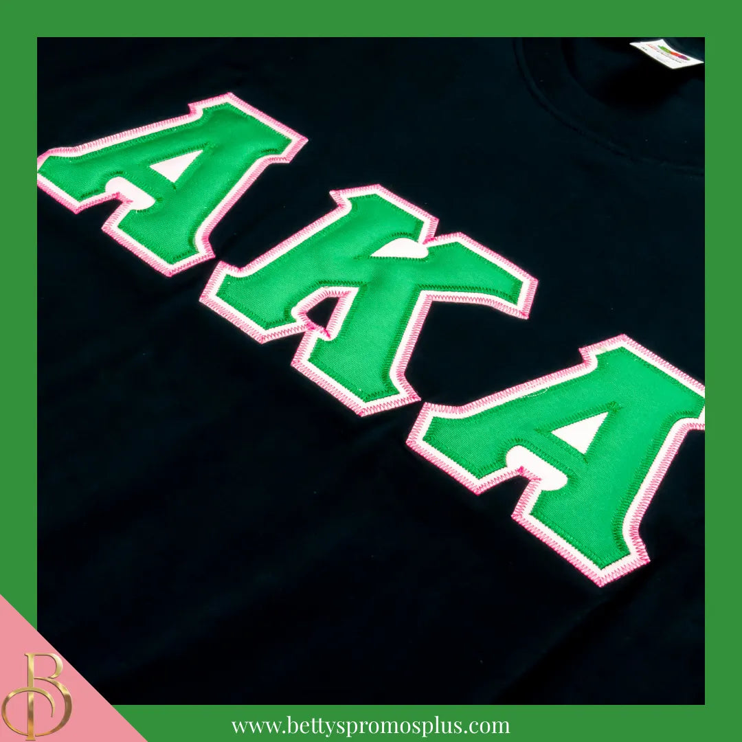 Alpha Kappa Alpha AKA Double Stitched Appliqué Embroidered Line T-Shirt-Alpha Kappa Alpha Paraphernalia-Alpha Kappa Alpha T-Shirts-Betty's Promos Plus