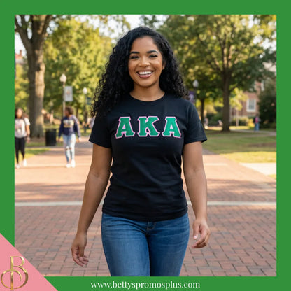 Alpha Kappa Alpha AKA Double Stitched Appliqué Embroidered Line T-Shirt-Alpha Kappa Alpha Paraphernalia-Alpha Kappa Alpha T-Shirts-Betty's Promos Plus