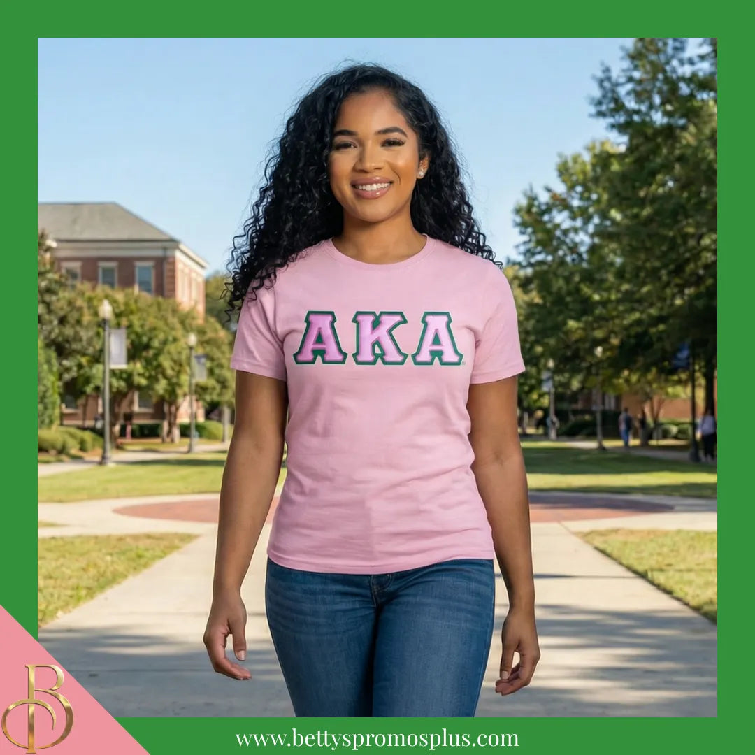 Alpha Kappa Alpha AKA Double Stitched Appliqué Embroidered Line T-Shirt-Alpha Kappa Alpha Paraphernalia-Alpha Kappa Alpha T-Shirts-Betty's Promos Plus