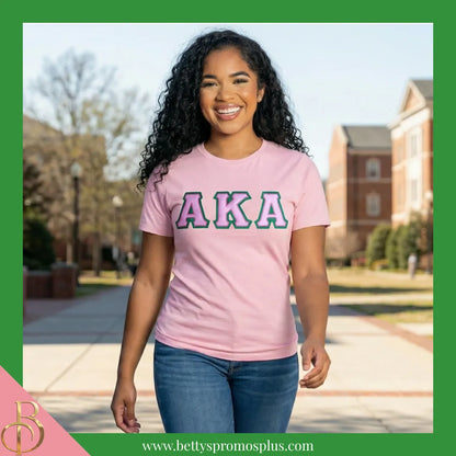 Alpha Kappa Alpha AKA Double Stitched Appliqué Embroidered Line T-Shirt-Alpha Kappa Alpha Paraphernalia-Alpha Kappa Alpha T-Shirts-Betty's Promos Plus