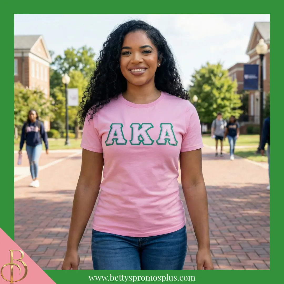 Alpha Kappa Alpha AKA Double Stitched Appliqué Embroidered Line T-Shirt-Alpha Kappa Alpha Paraphernalia-Alpha Kappa Alpha T-Shirts-Betty's Promos Plus