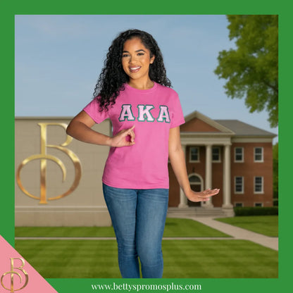 Alpha Kappa Alpha AKA Double Stitched Appliqué Embroidered Line T-Shirt-Alpha Kappa Alpha Paraphernalia-Alpha Kappa Alpha T-Shirts-Betty's Promos Plus