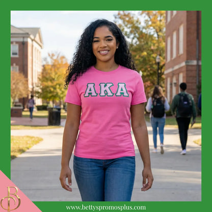 Alpha Kappa Alpha AKA Double Stitched Appliqué Embroidered Line T-Shirt-Alpha Kappa Alpha Paraphernalia-Alpha Kappa Alpha T-Shirts-Betty's Promos Plus