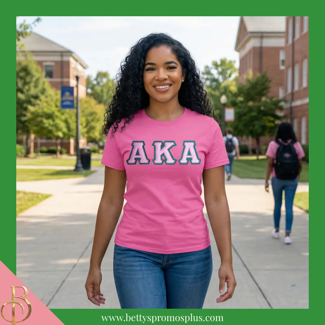 Alpha Kappa Alpha AKA Double Stitched Appliqué Embroidered Line T-Shirt-Alpha Kappa Alpha Paraphernalia-Alpha Kappa Alpha T-Shirts-Betty's Promos Plus