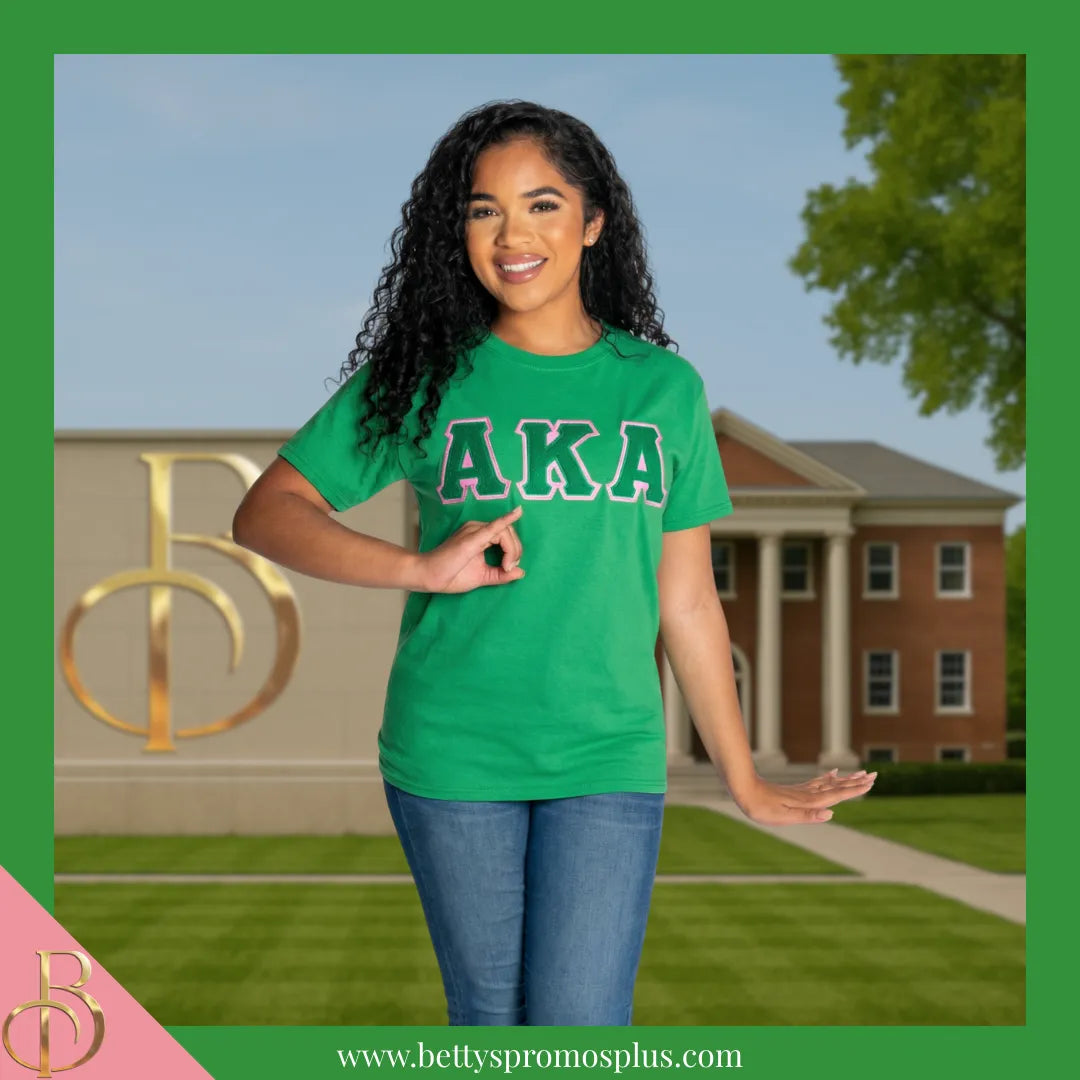 Alpha Kappa Alpha AKA Double Stitched Appliqué Embroidered Line T-Shirt-Alpha Kappa Alpha Paraphernalia-Alpha Kappa Alpha T-Shirts-Betty's Promos Plus
