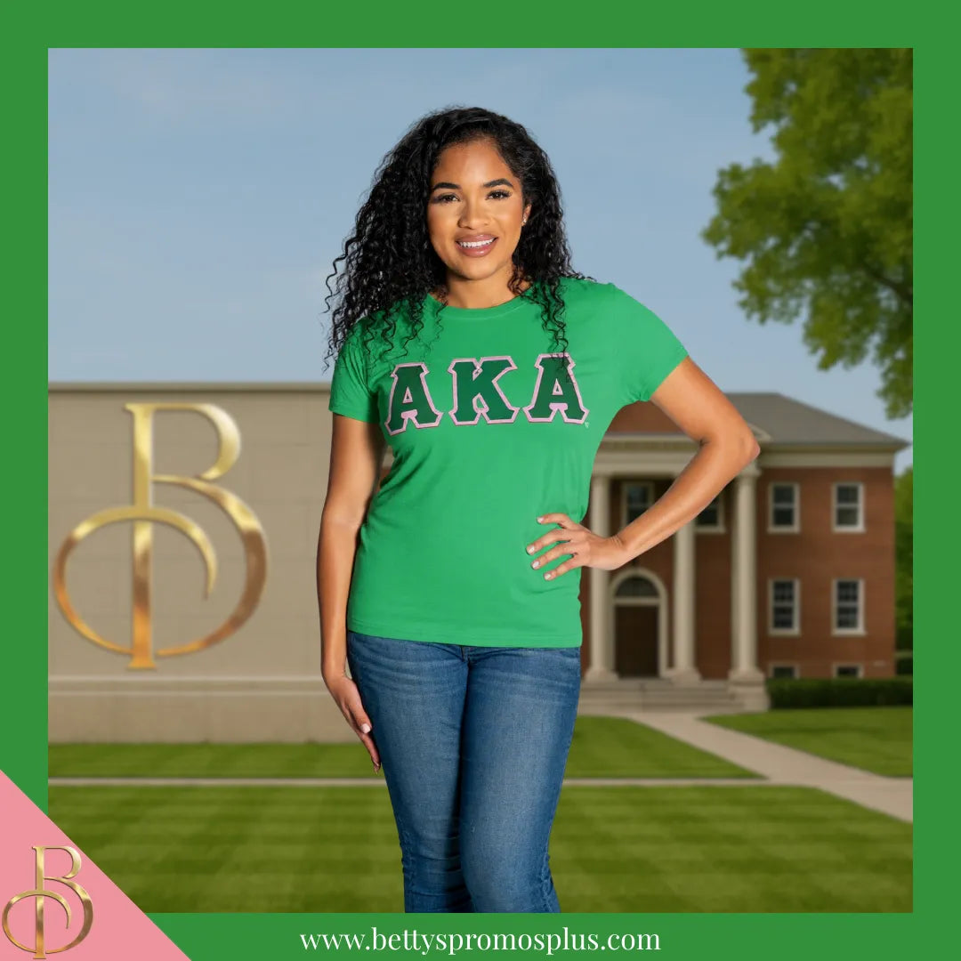 Alpha Kappa Alpha AKA Double Stitched Appliqué Embroidered Line T-Shir