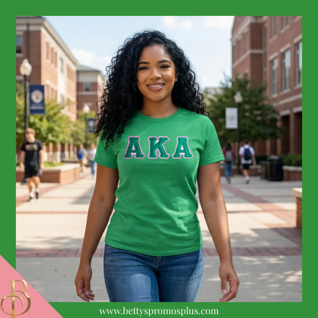 Alpha Kappa Alpha AKA Double Stitched Appliqué Embroidered Line T-Shirt-Alpha Kappa Alpha Paraphernalia-Alpha Kappa Alpha T-Shirts-Betty's Promos Plus