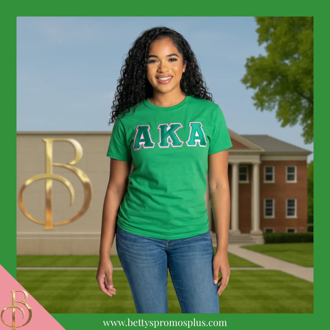 Alpha Kappa Alpha AKA Double Stitched Appliqué Embroidered Line T-Shirt-Alpha Kappa Alpha Paraphernalia-Alpha Kappa Alpha T-Shirts-Betty's Promos Plus