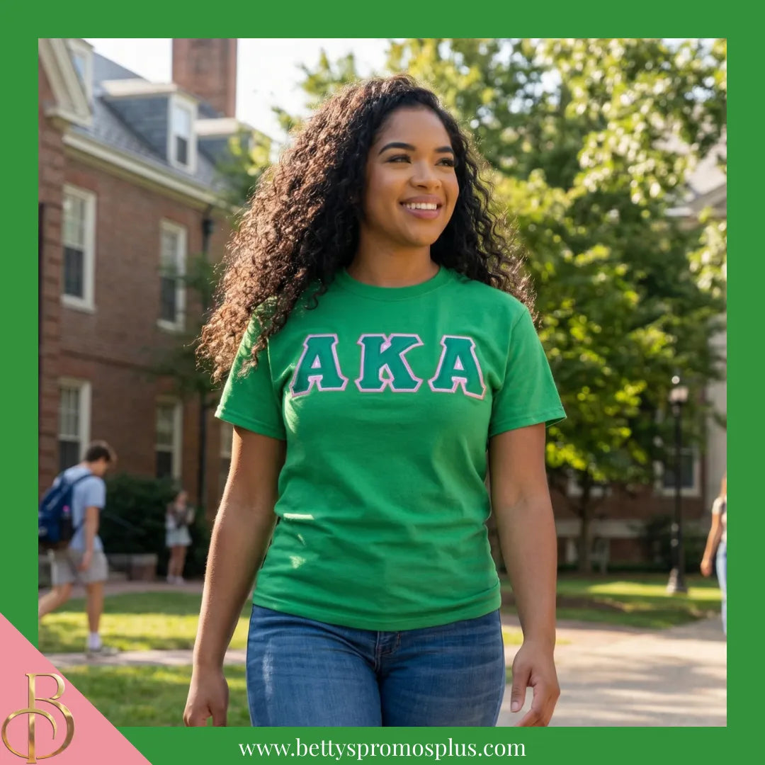 Alpha Kappa Alpha AKA Double Stitched Appliqué Embroidered Line T-Shirt-Alpha Kappa Alpha Paraphernalia-Alpha Kappa Alpha T-Shirts-Betty's Promos Plus