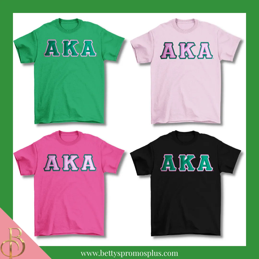 Alpha Kappa Alpha AKA Double Stitched Appliqué Embroidered Line T-Shirt-Alpha Kappa Alpha Paraphernalia-Alpha Kappa Alpha T-Shirts-Betty's Promos Plus