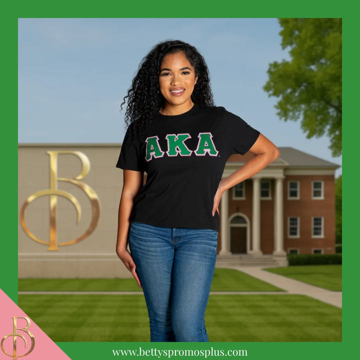 Alpha Kappa Alpha AKA Double Stitched Appliqué Embroidered Line T-Shirt