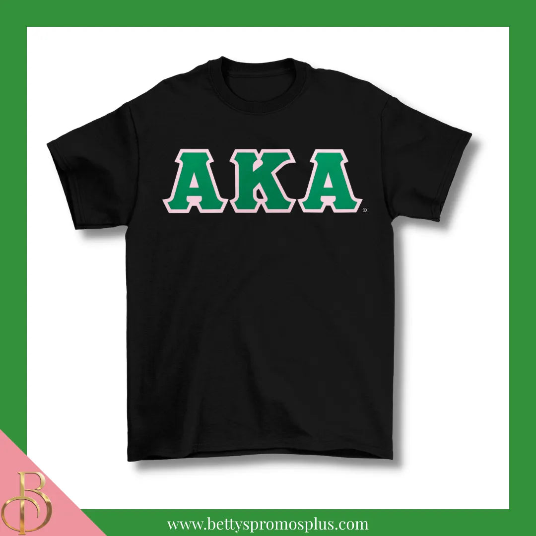 Alpha Kappa Alpha AKA Double Stitched Appliqué Embroidered Line T-Shirt-Black-Small-Alpha Kappa Alpha Paraphernalia-Alpha Kappa Alpha T-Shirts-Betty's Promos Plus