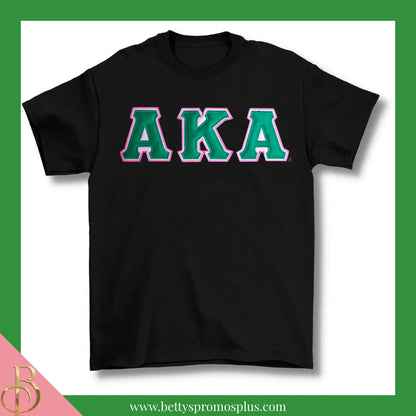 Alpha Kappa Alpha AKA Double Stitched Appliqué Embroidered Line T-Shirt-Black-Small-Alpha Kappa Alpha Paraphernalia-Alpha Kappa Alpha T-Shirts-Betty's Promos Plus