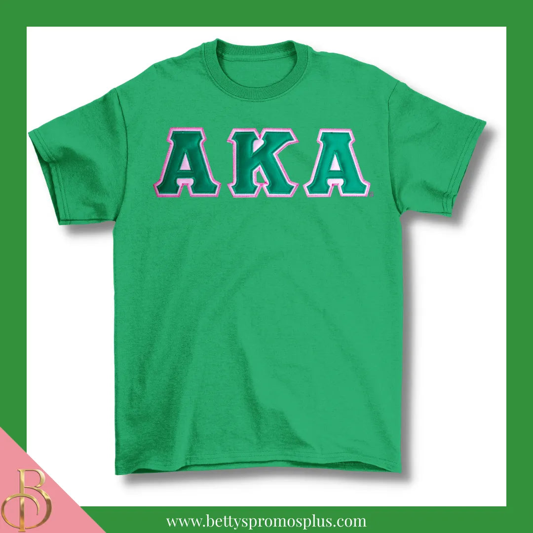 Alpha Kappa Alpha AKA Double Stitched Appliqué Embroidered Line T-Shirt-Green-Small-Alpha Kappa Alpha Paraphernalia-Alpha Kappa Alpha T-Shirts-Betty's Promos Plus